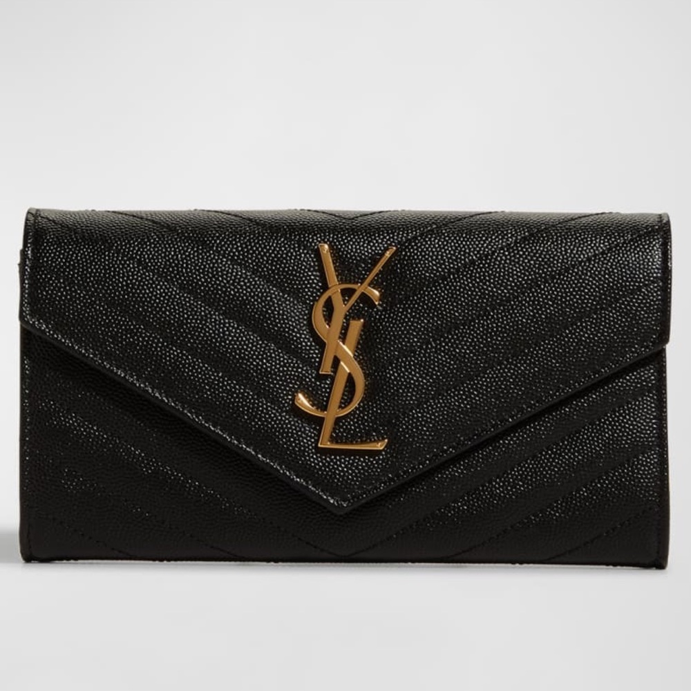 Saint Laurent Large YSL Grain de Poudre Leather Flap Wallet